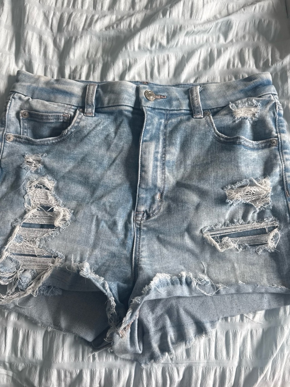 American Eagle Outfitters Light Blue Distressed Denim Shorts